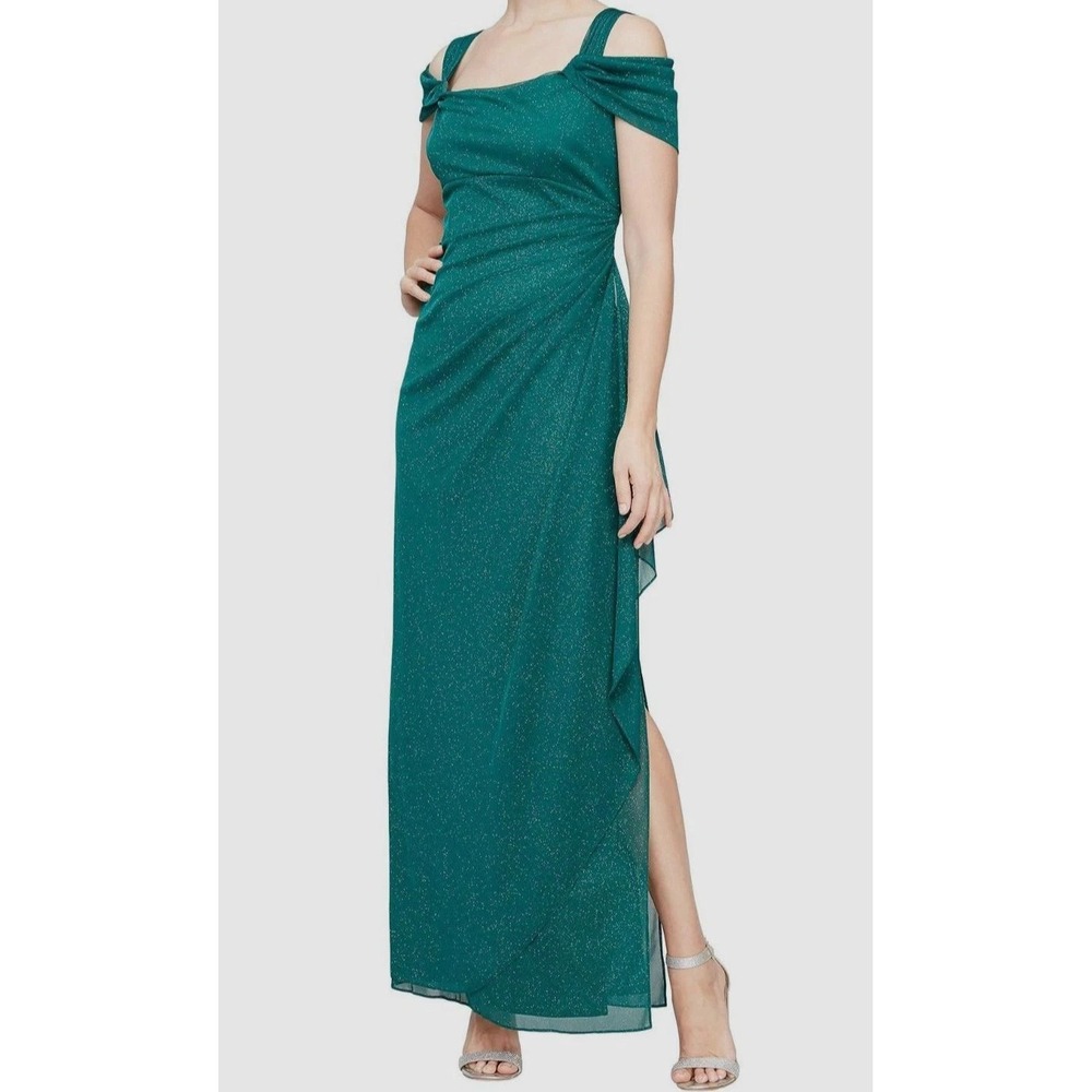 New‎ Alex Evenings Collared Tea Length Metallic Short Sleeve Fit & Flare Dress 6